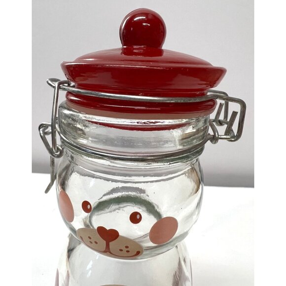 Vintage Bear-Shaped Glass Jar With Red Lid & Metal Clamp Closure For Kitchen Sto - Picture 3 of 4